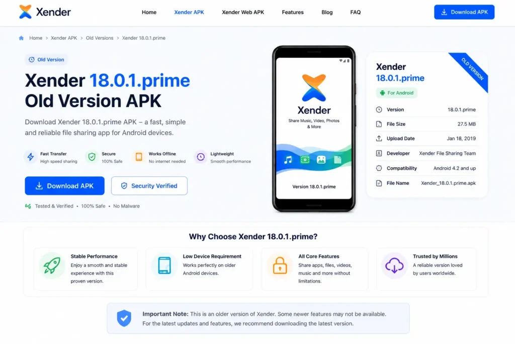 Xender old versions 18.0.1.prime