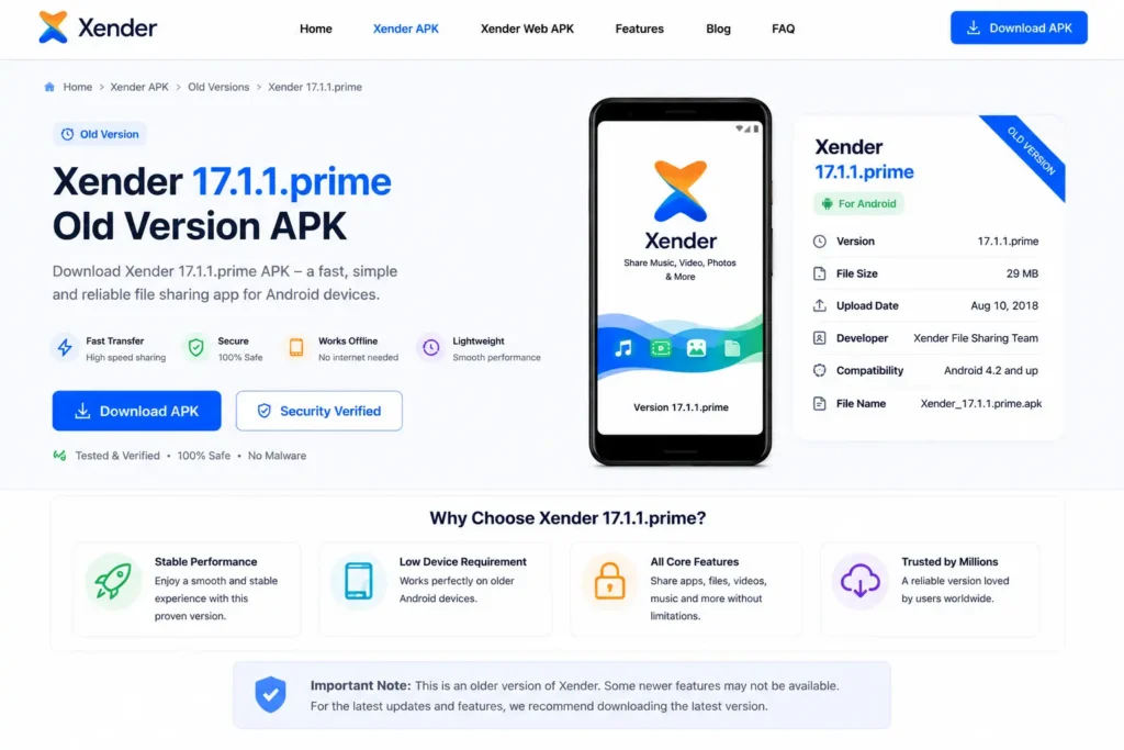 Xender old versions17.1.1.prime