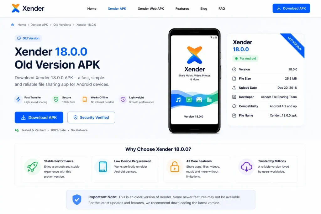 Xender old versions 18.0.0