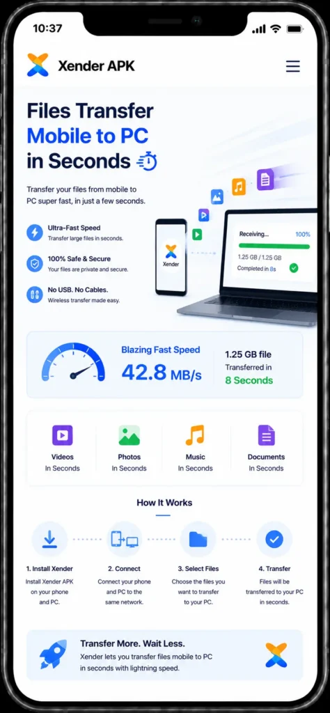 Xender APK Download v18.8.0.prime Latest Version 2026 2 Mobile to PC files transfer in seconds